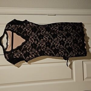 Black lace over pink dress